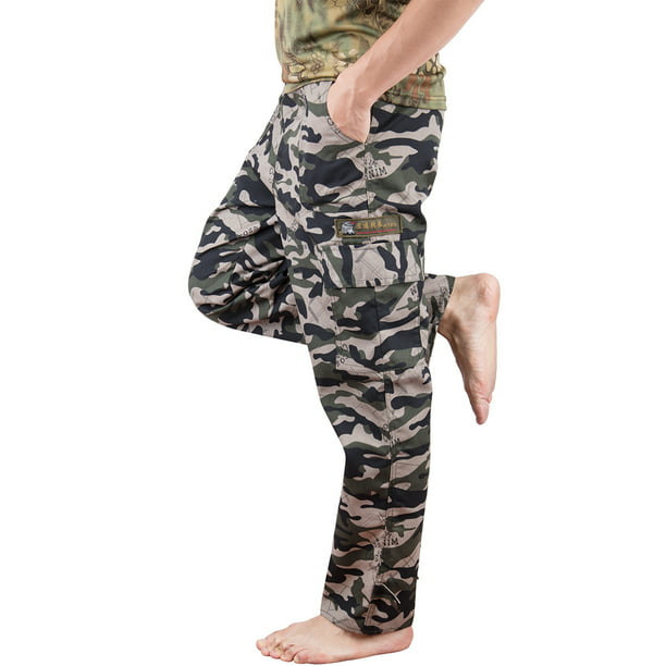 CYJ-shiba Mens Outdoor Casual Drawstring Waist Camo Sports Cargo Pants Trousers 